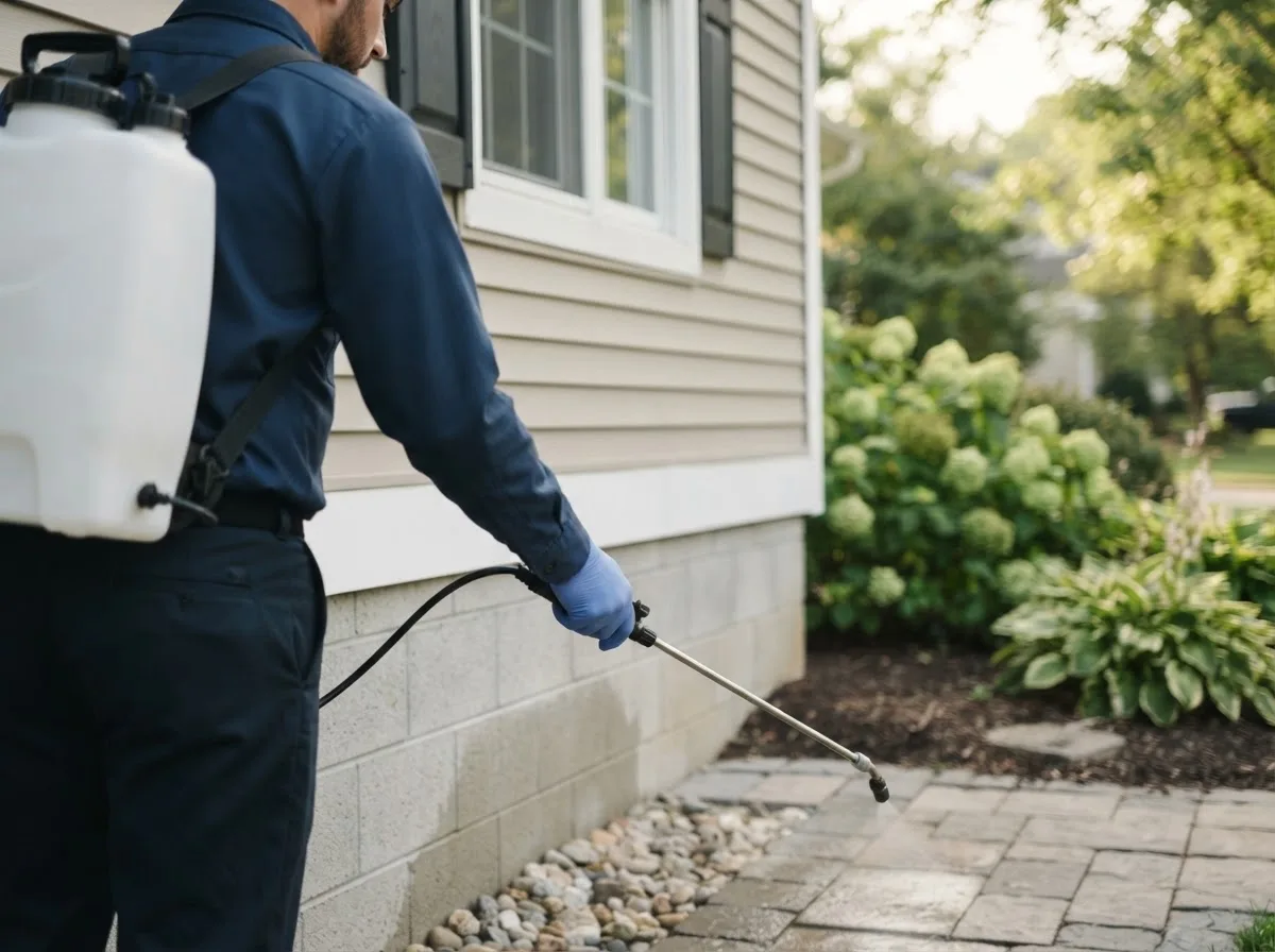 Pest control technician inspecting a home in Peck, ID